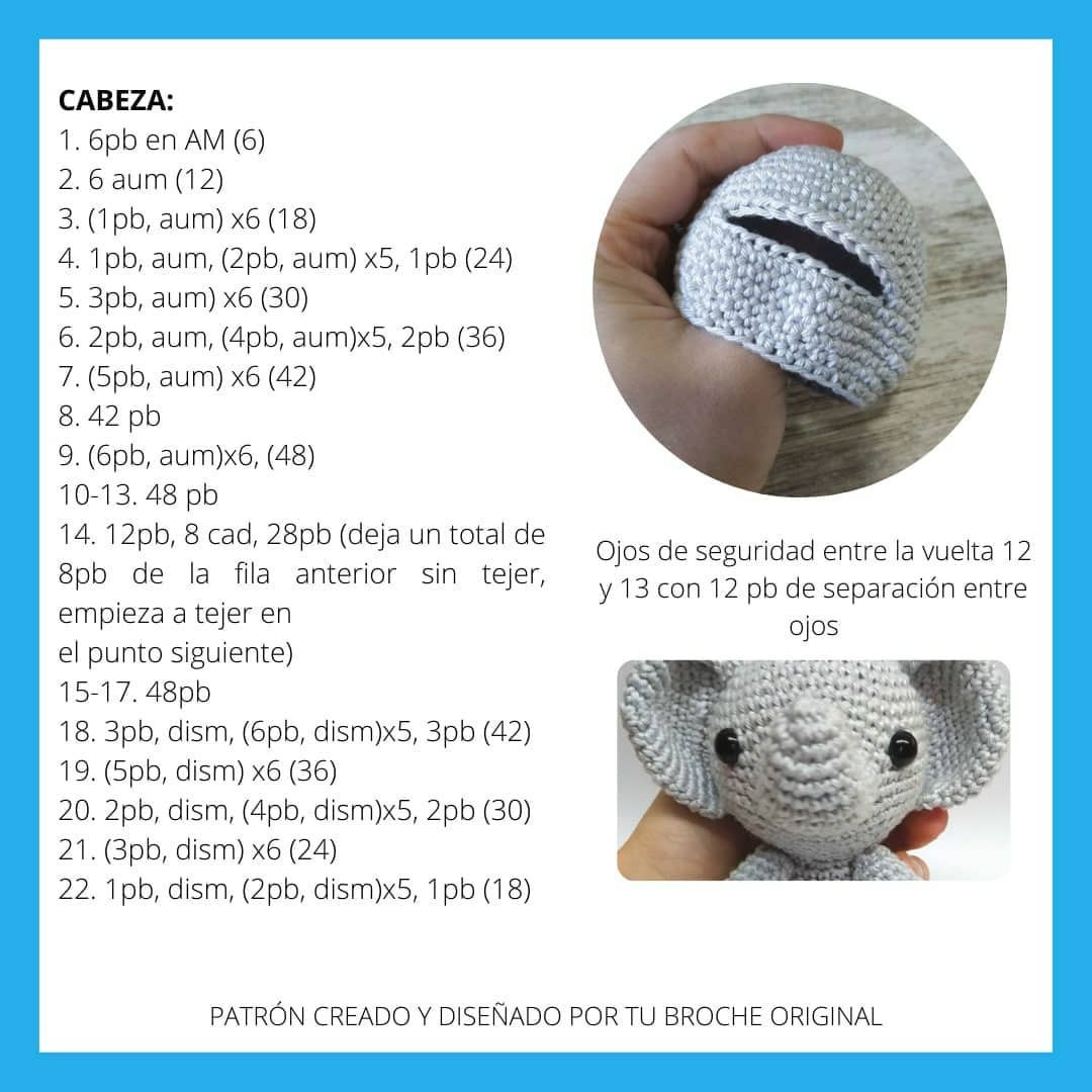 Patrón Gratuito Elefante Amigurumi - Nivel Fácil