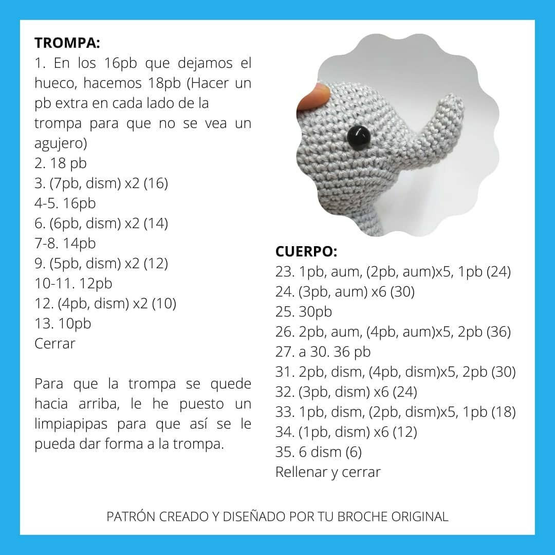 Patrón Gratuito Elefante Amigurumi - Nivel Fácil