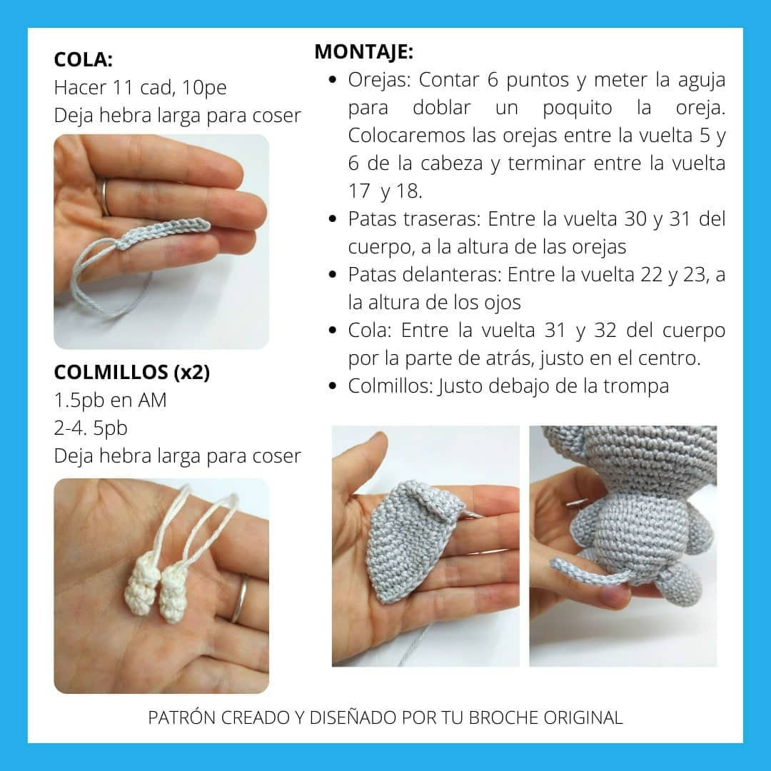 Patrón Gratuito Elefante Amigurumi - Nivel Fácil
