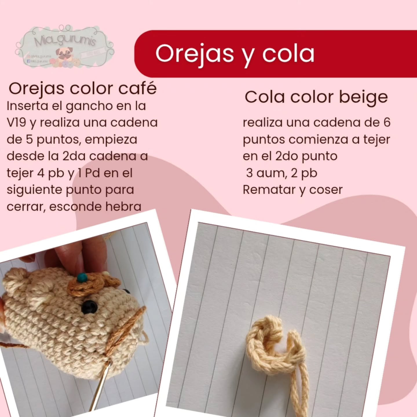 Patrón gratuito Llavero Pug amigurumi beige con corazón rosa, diseño Mia_gurumis