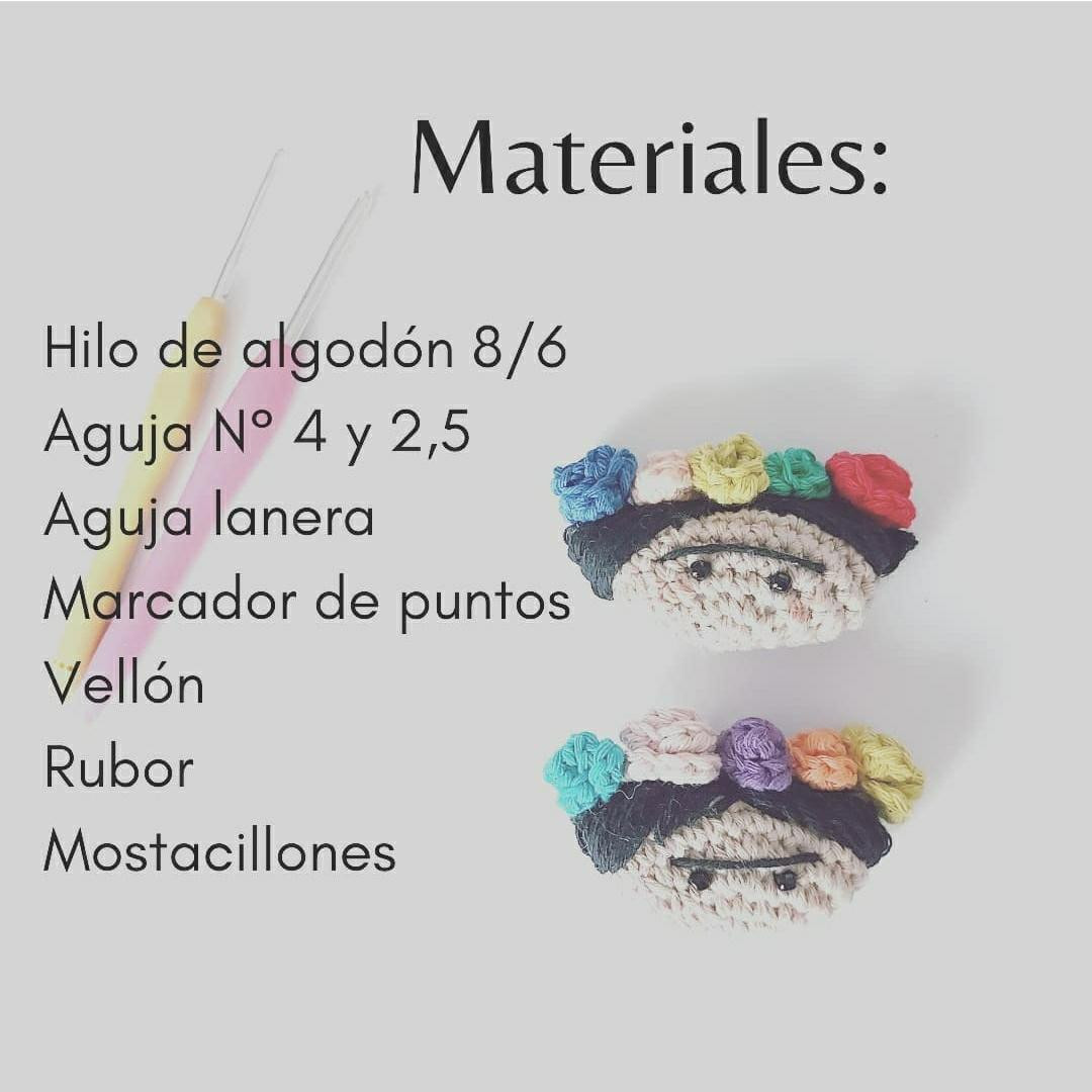 Patrón gratuito para amigurumi Frida Kahlo con flores y ceja unida