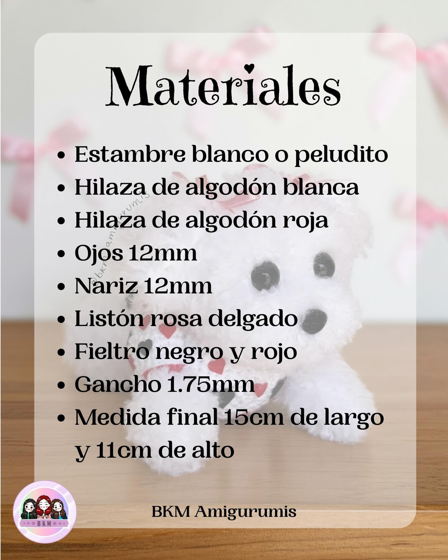 Patrón gratuito Perrita Maltés Amigurumi, guía de materiales y abreviaturas para crochet