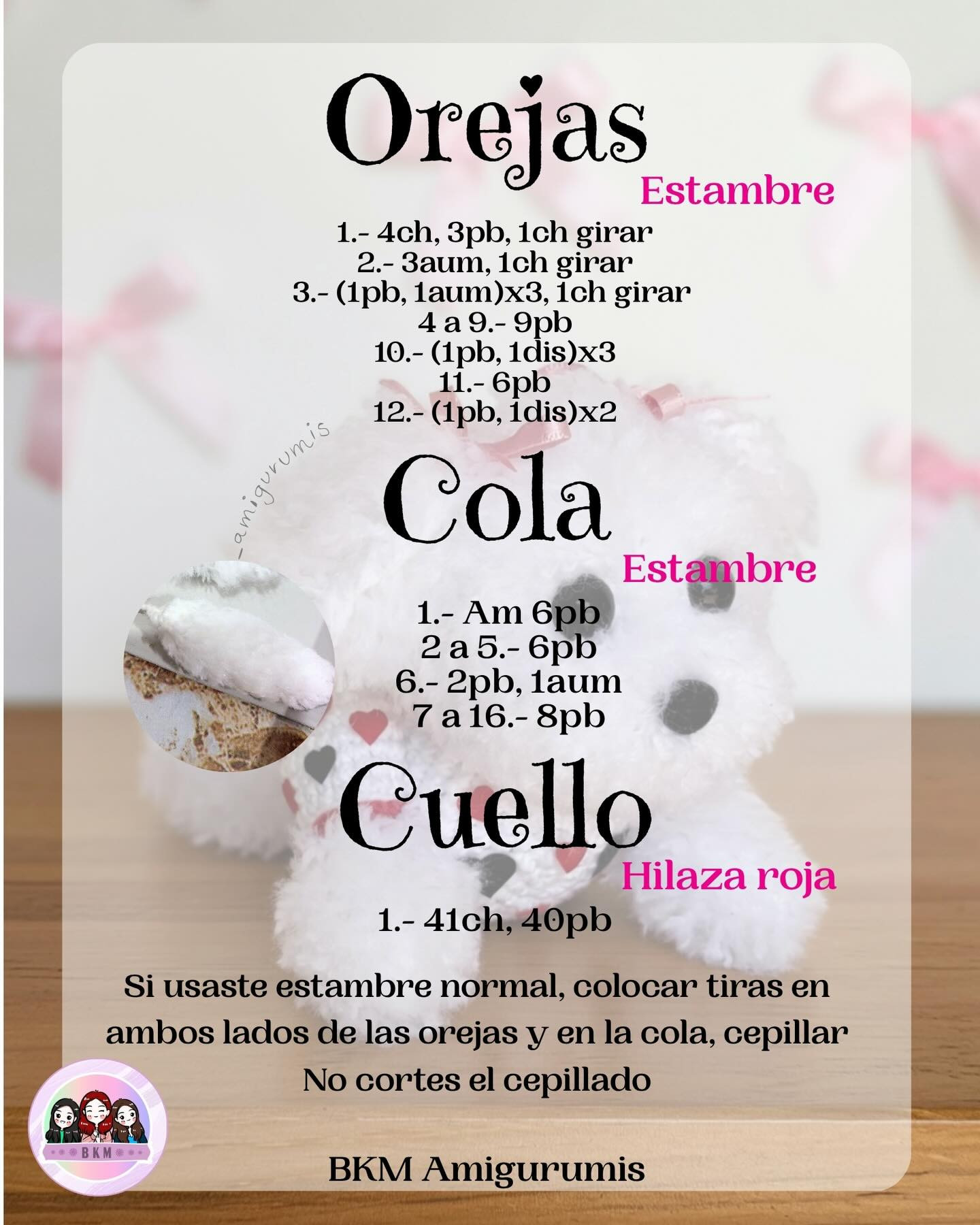 Patrón gratuito Perrita Maltés Amigurumi, guía de materiales y abreviaturas para crochet