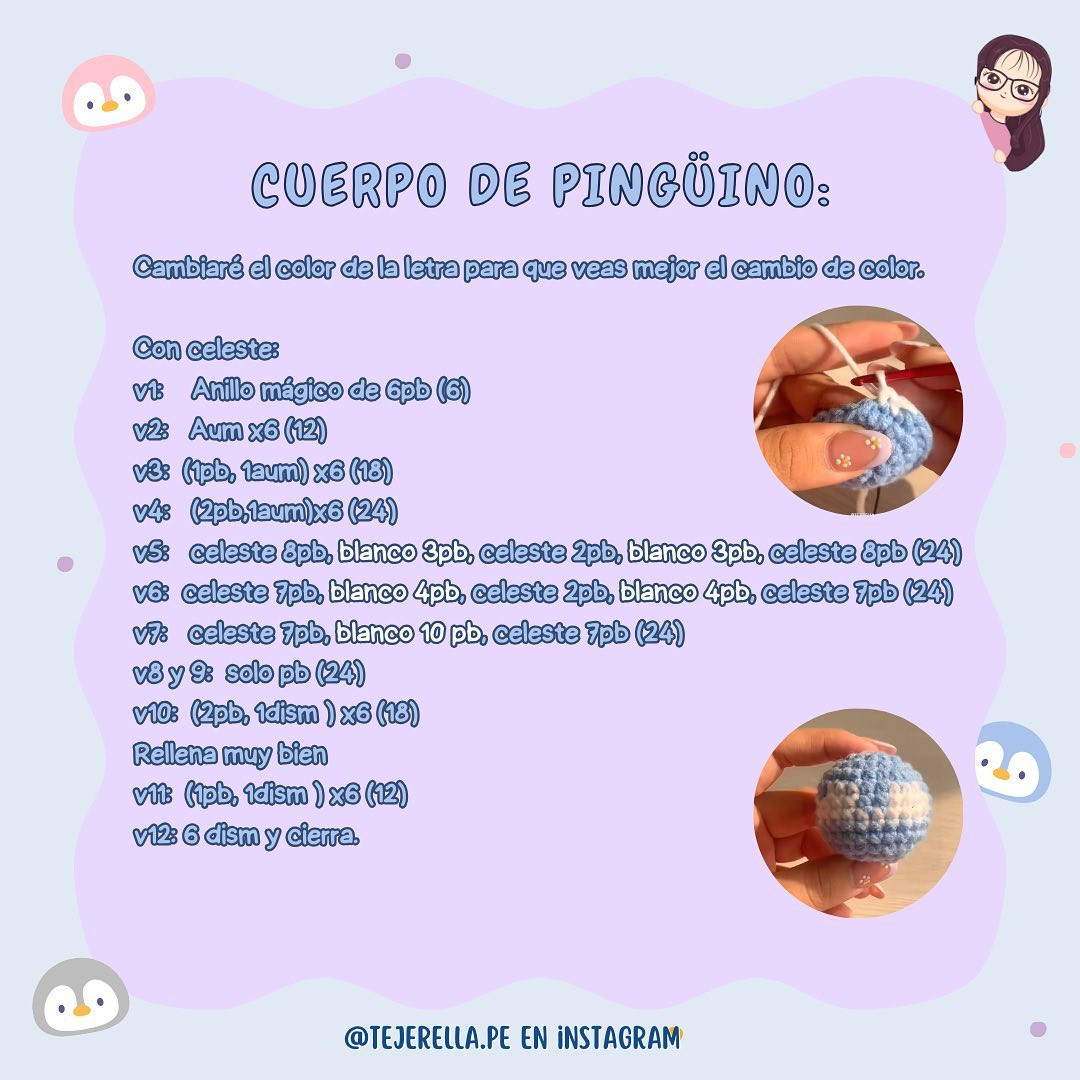 Patrón Gratuito Pingüinito: Tutorial Móc Len Búp bê Chim cánh cụt Mini Màu Xanh và Hồng