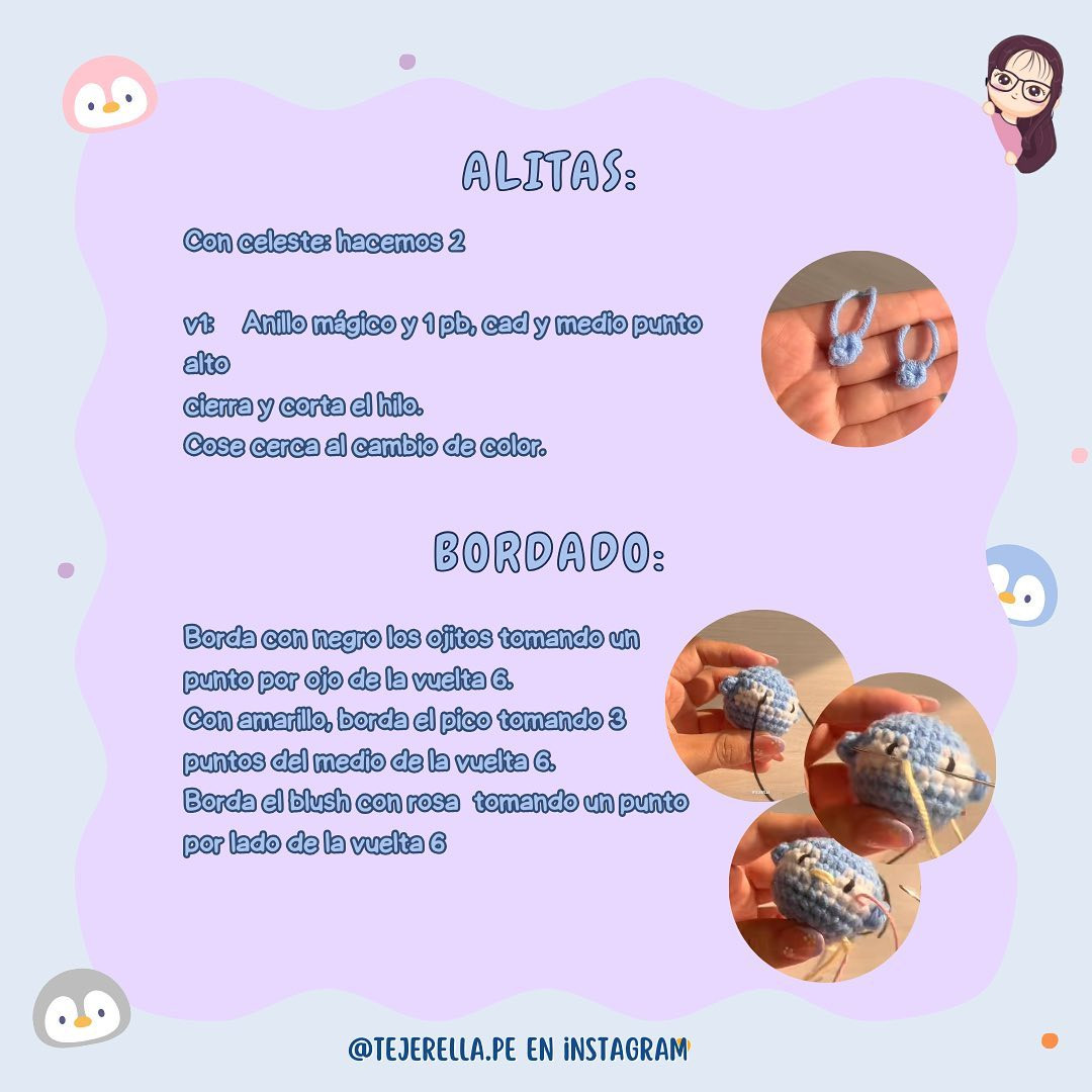 Patrón Gratuito Pingüinito: Tutorial Móc Len Búp bê Chim cánh cụt Mini Màu Xanh và Hồng