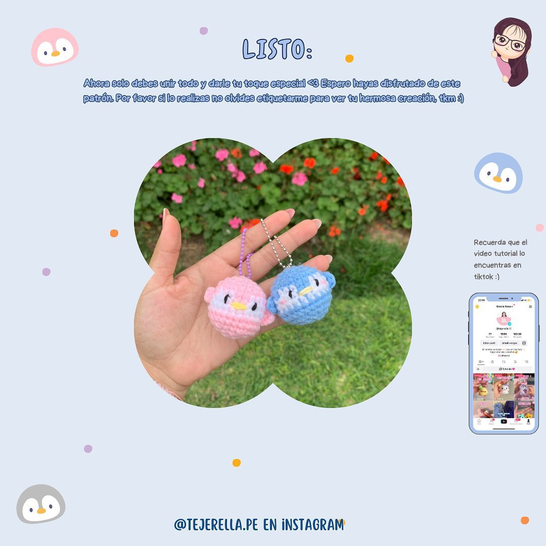 Patrón Gratuito Pingüinito: Tutorial Móc Len Búp bê Chim cánh cụt Mini Màu Xanh và Hồng