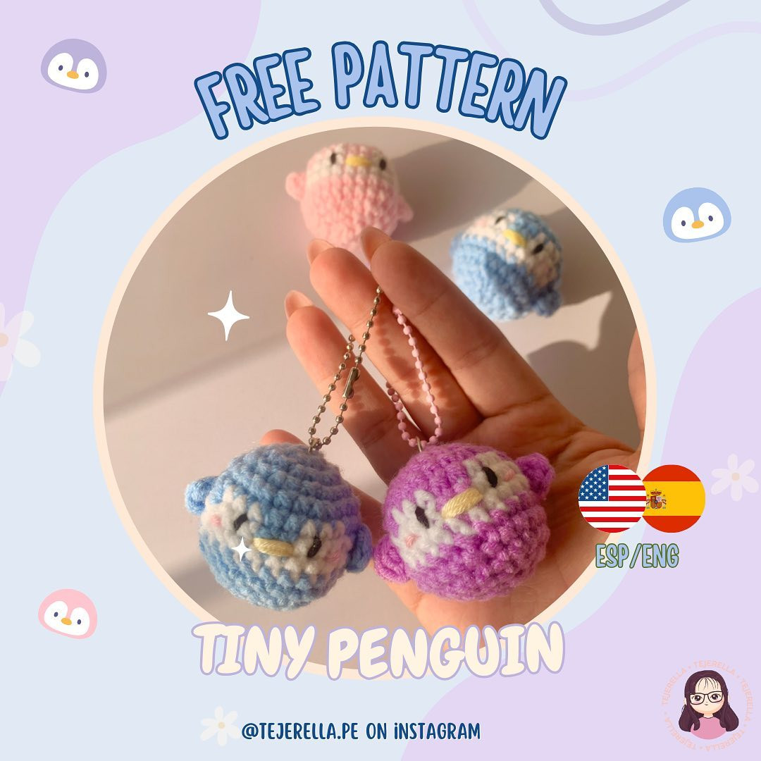 Patrón Gratuito Pingüinito: Tutorial Móc Len Búp bê Chim cánh cụt Mini Màu Xanh và Hồng