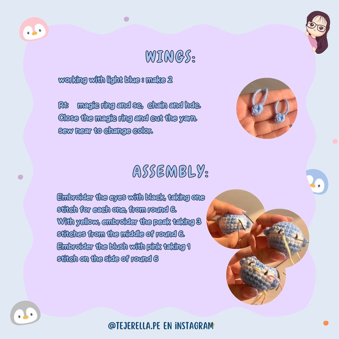 Patrón Gratuito Pingüinito: Tutorial Móc Len Búp bê Chim cánh cụt Mini Màu Xanh và Hồng