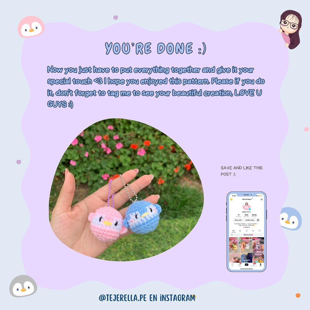Patrón Gratuito Pingüinito: Tutorial Móc Len Búp bê Chim cánh cụt Mini Màu Xanh và Hồng