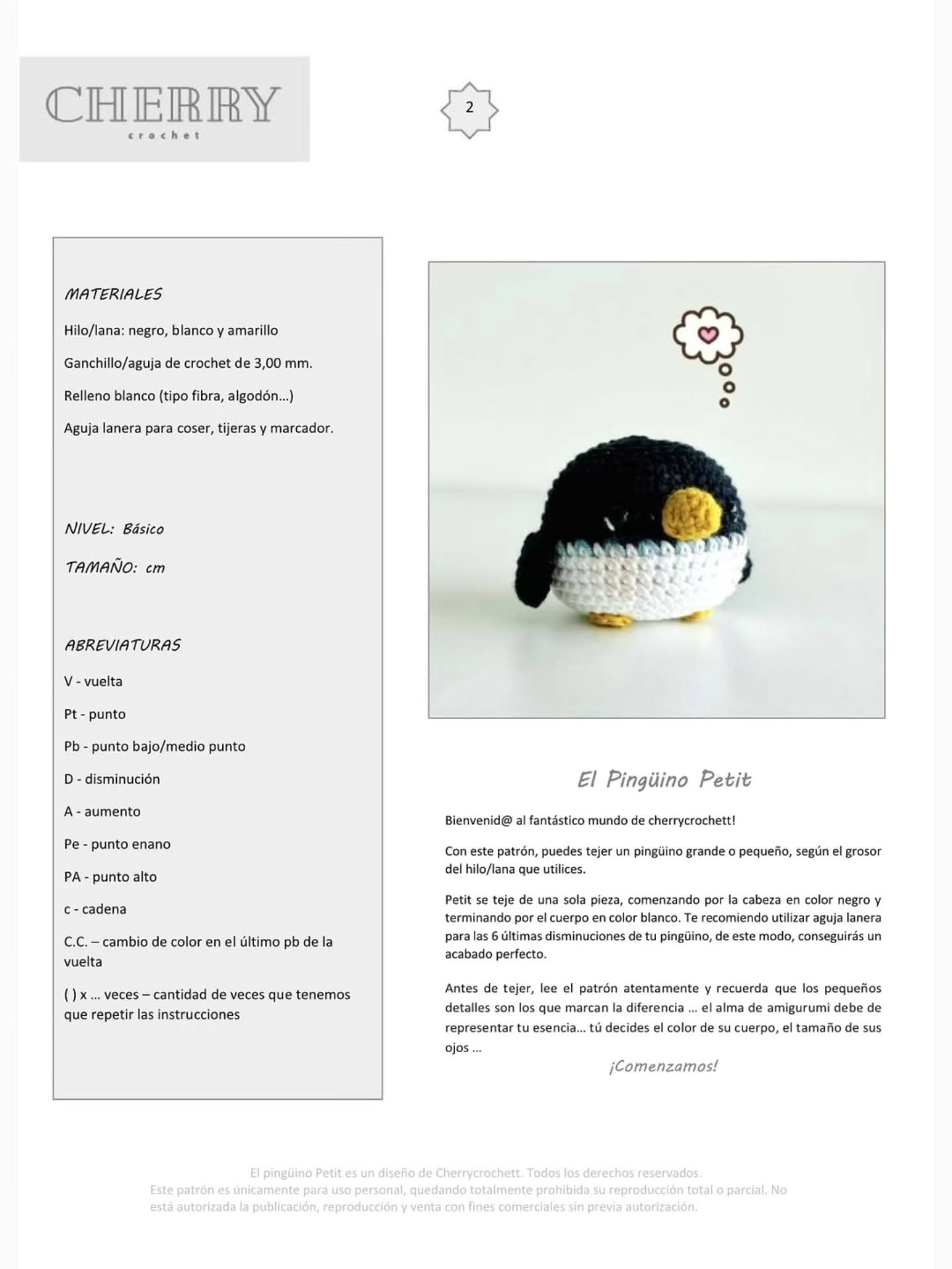 Patrón gratuito Pingüino Petit de Cherrycrochet