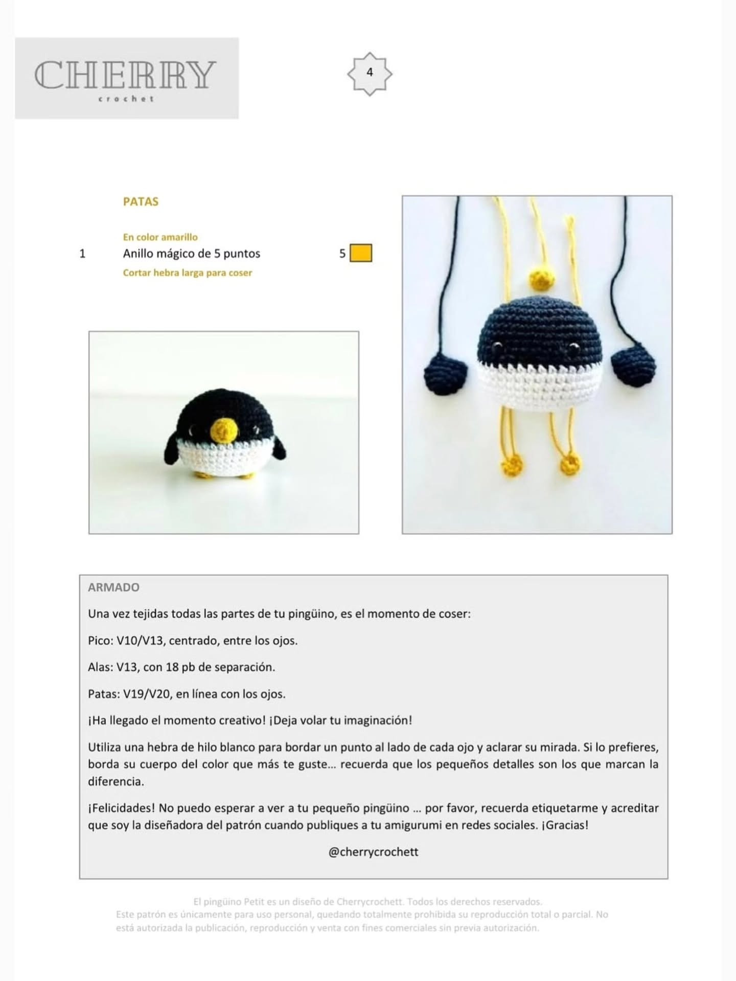 Patrón gratuito Pingüino Petit de Cherrycrochet