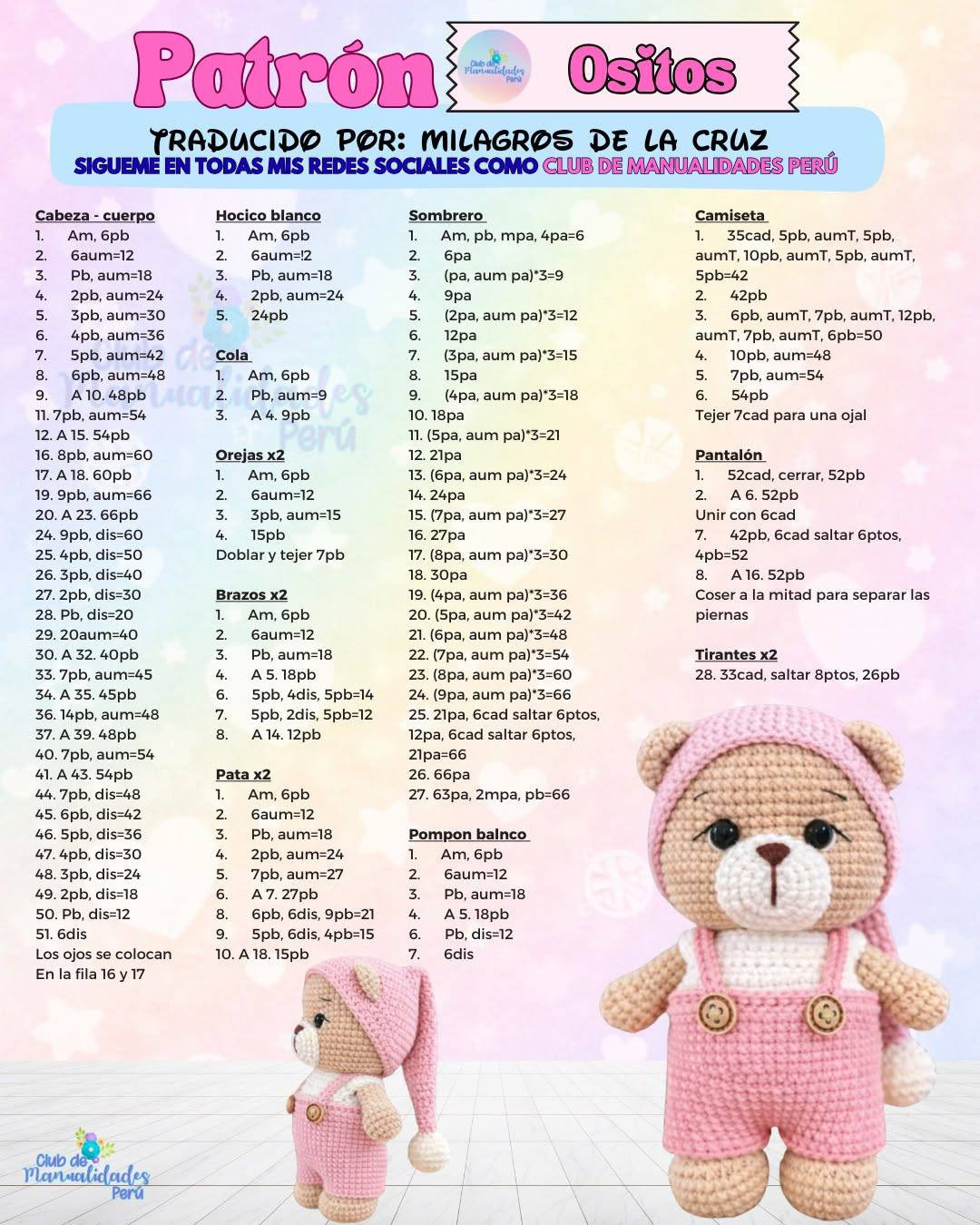 Patrón Ositos: Guía de tejido a mano para gurus amigurumi con gorro y overol