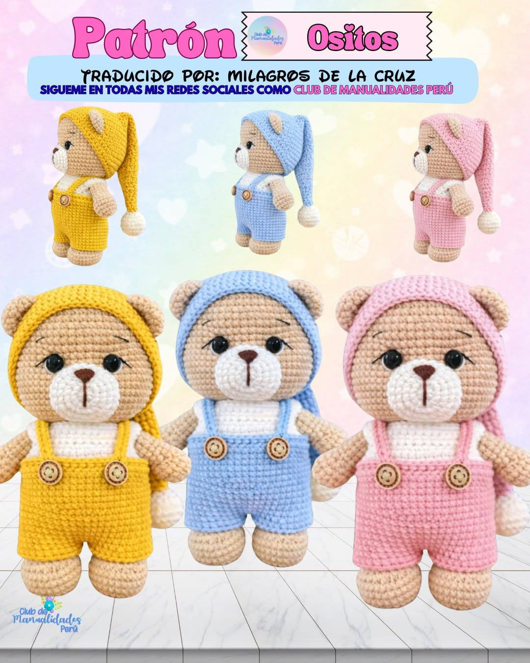 Patrón Ositos: Guía de tejido a mano para gurus amigurumi con gorro y overol