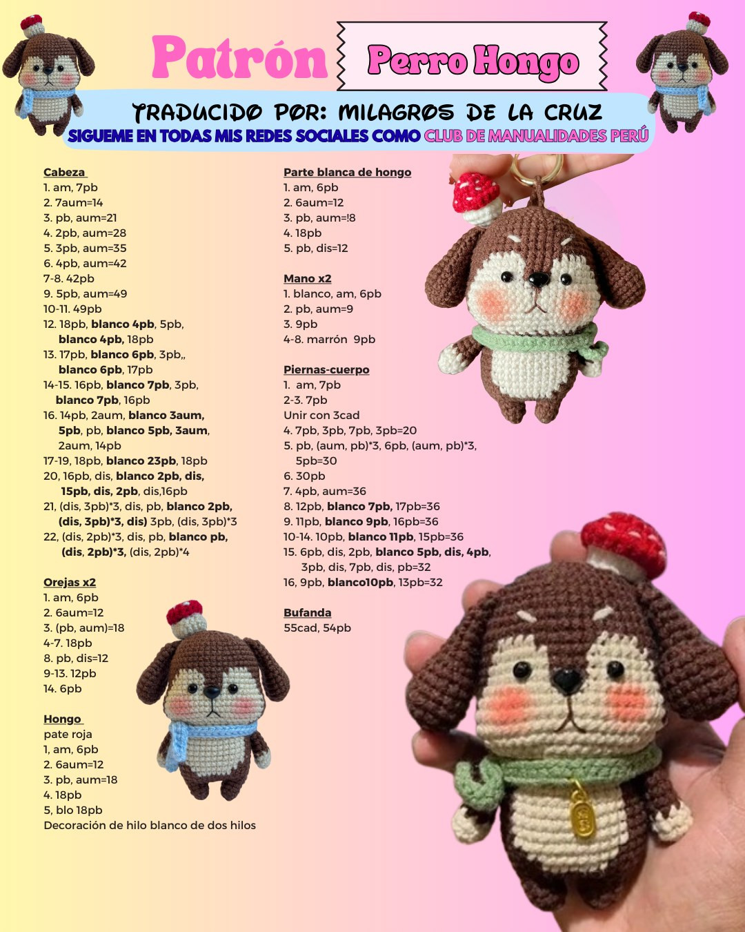 Patrón Perro Hongo: Guía de tejido amigurumi adorable con detalles de seta