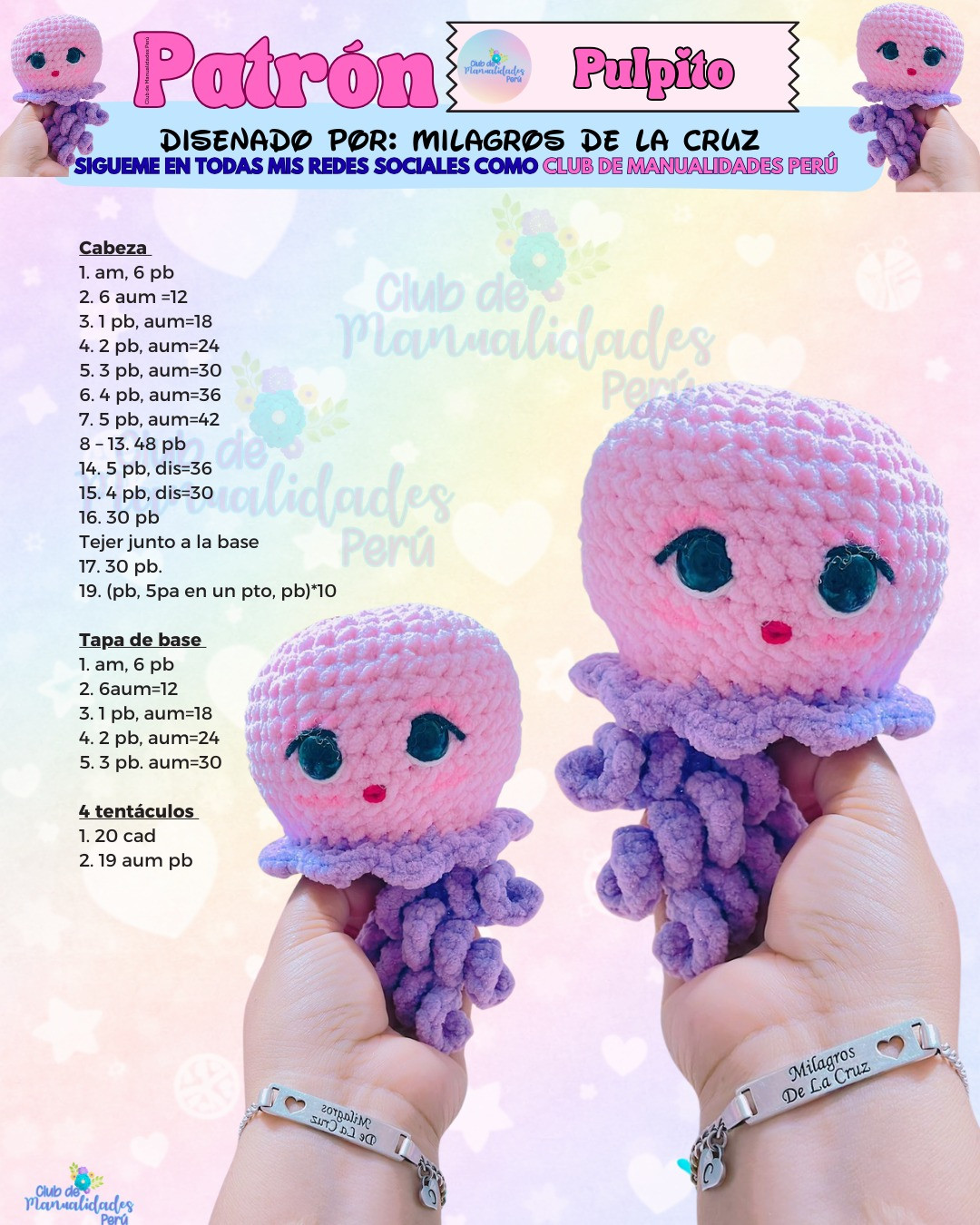 Patrón Pulpito Amigurumi: Tutorial crochet de pulpo tierno en rosa y morado