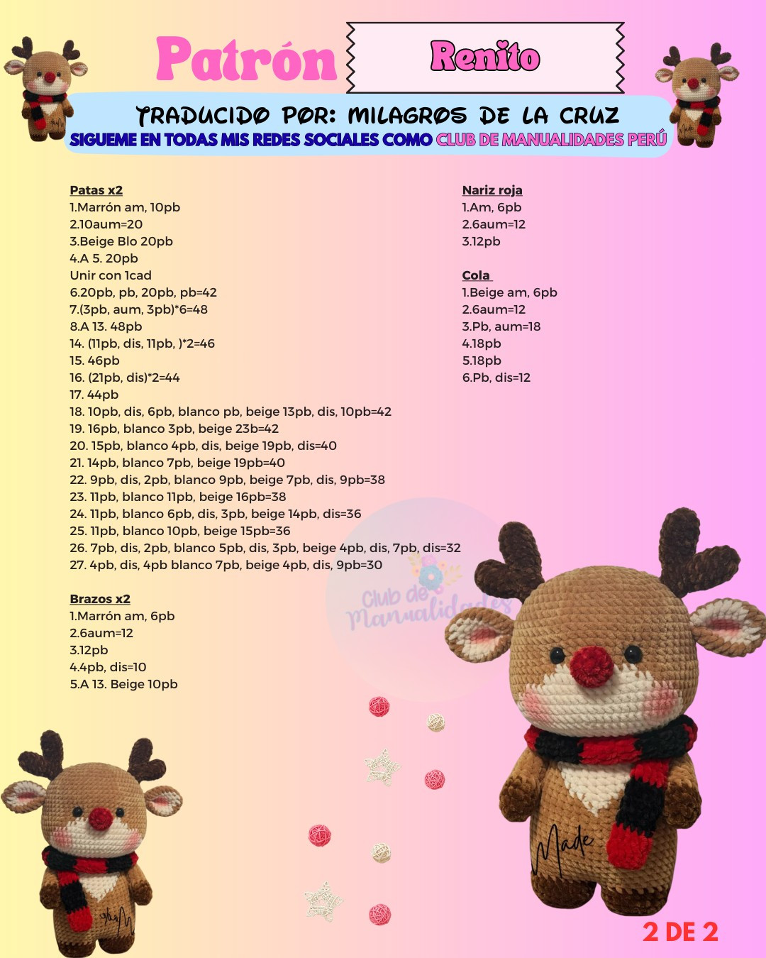 Patrón Renito: Guía completa para tejer ciervo navideño amigurumi