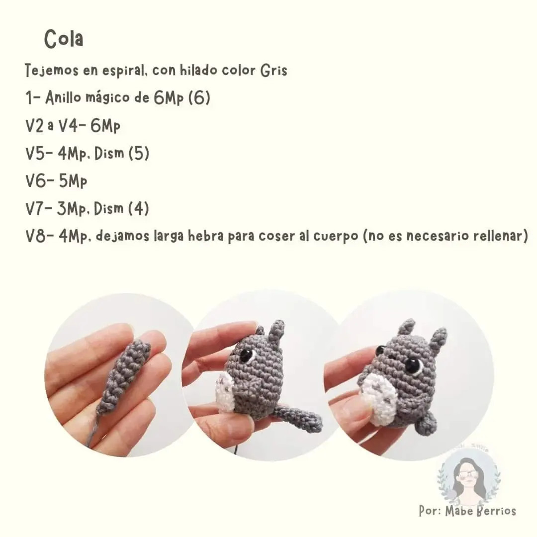 Patrón Totoro Amigurumi Gratuito: Guía de Crochet Paso a Paso con Hilado Gris, Blanco y Verde