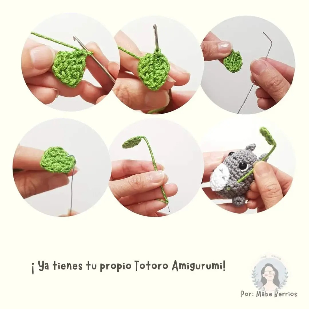 Patrón Totoro Amigurumi Gratuito: Guía de Crochet Paso a Paso con Hilado Gris, Blanco y Verde