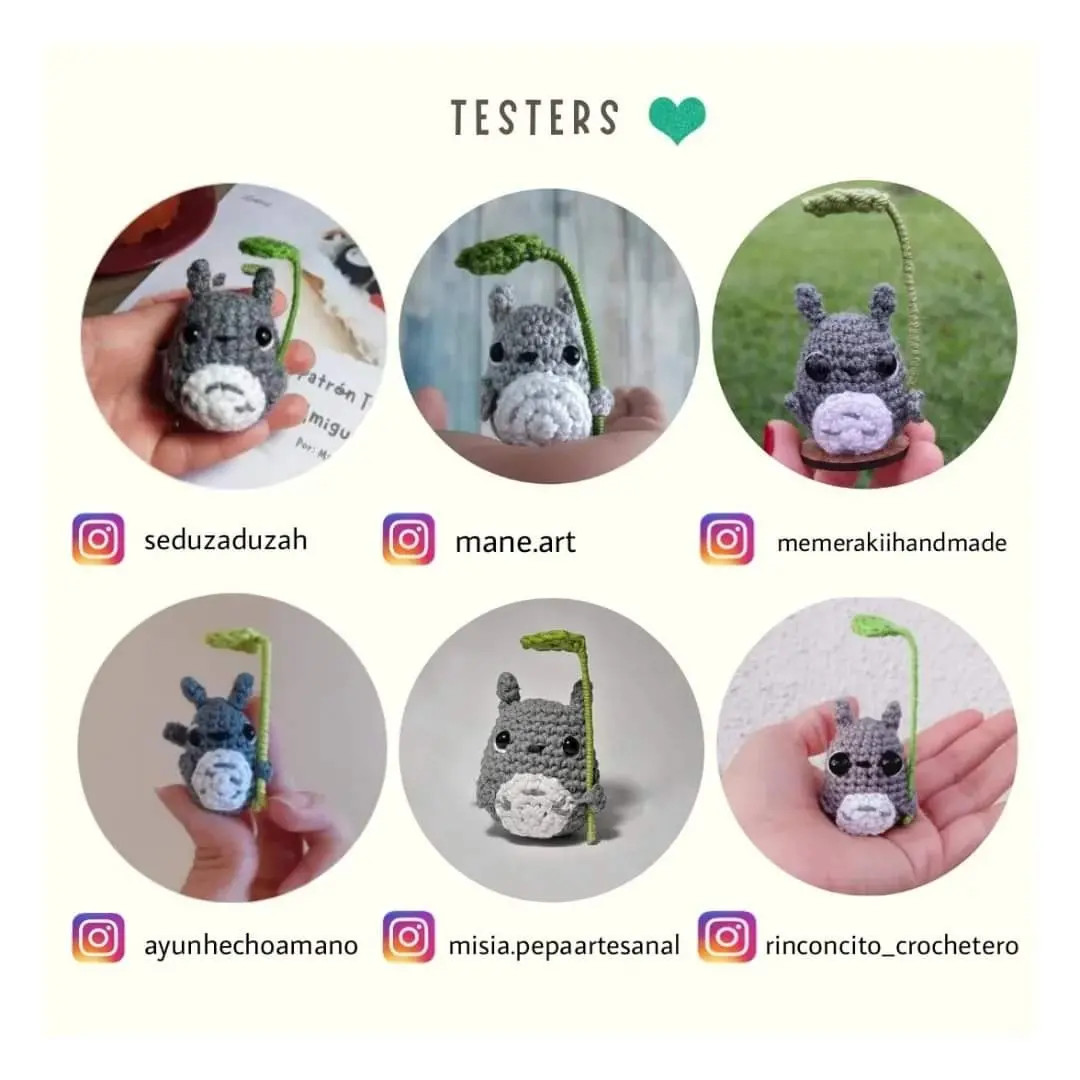 Patrón Totoro Amigurumi Gratuito: Guía de Crochet Paso a Paso con Hilado Gris, Blanco y Verde