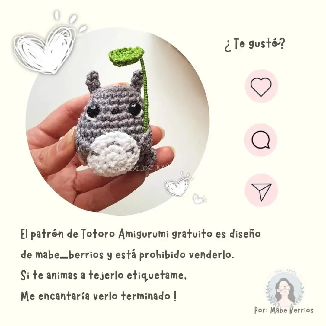 Patrón Totoro Amigurumi Gratuito: Guía de Crochet Paso a Paso con Hilado Gris, Blanco y Verde