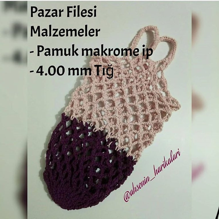 Pazar Filesı - Pamuk makrome ip ve 4.00 mm Tiğ ile ücretsiz file tarifi