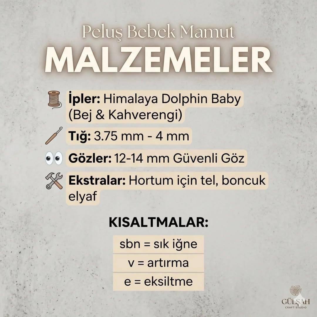 Peluş Bebek Mamut Ücretsiz Amigurumi Tarifi - Adım Adım Örgü Şeması