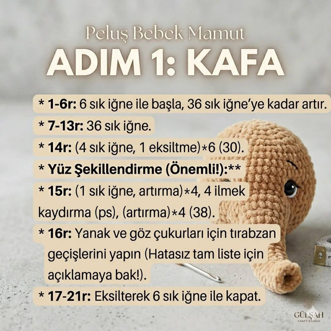 Peluş Bebek Mamut Ücretsiz Amigurumi Tarifi - Adım Adım Örgü Şeması
