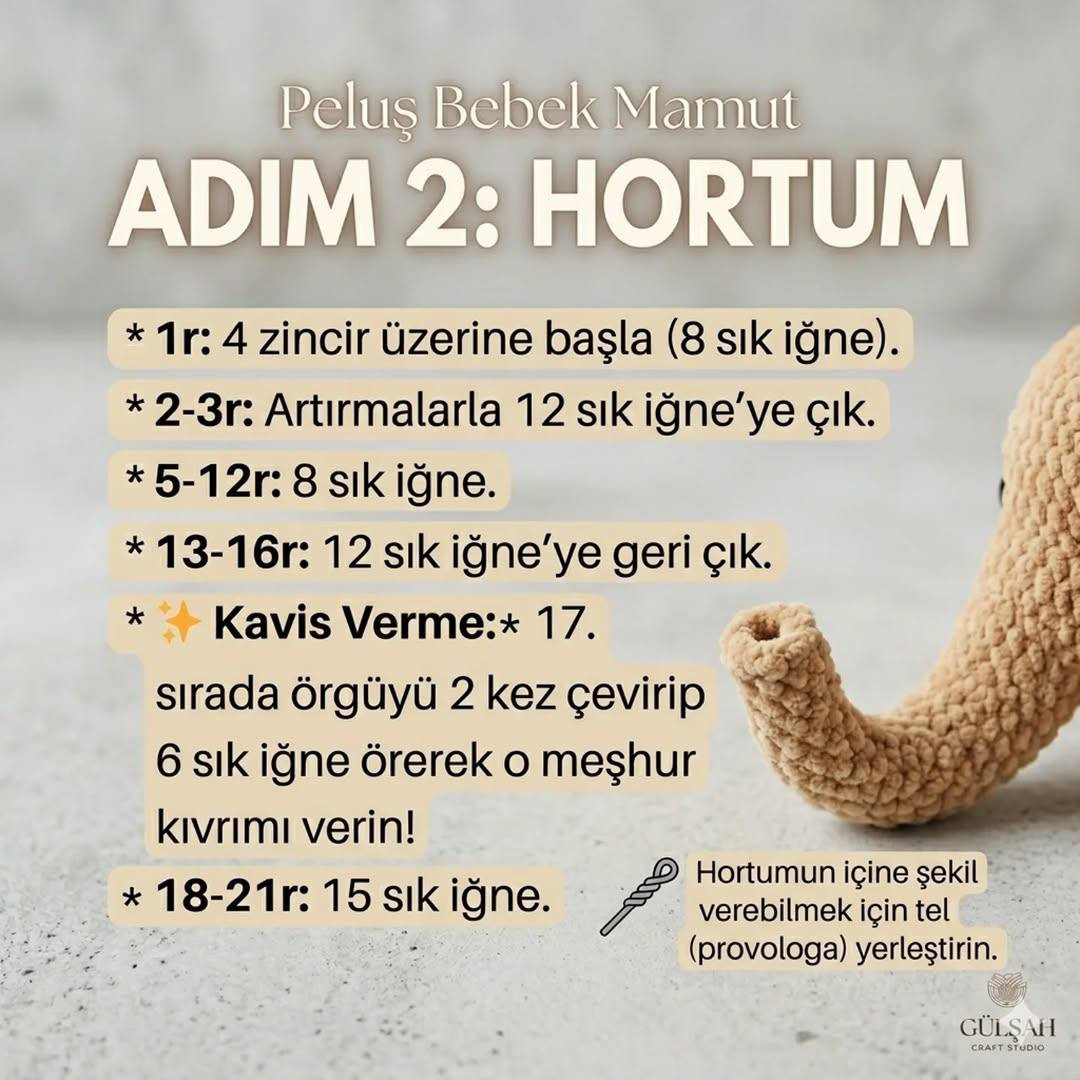 Peluş Bebek Mamut Ücretsiz Amigurumi Tarifi - Adım Adım Örgü Şeması