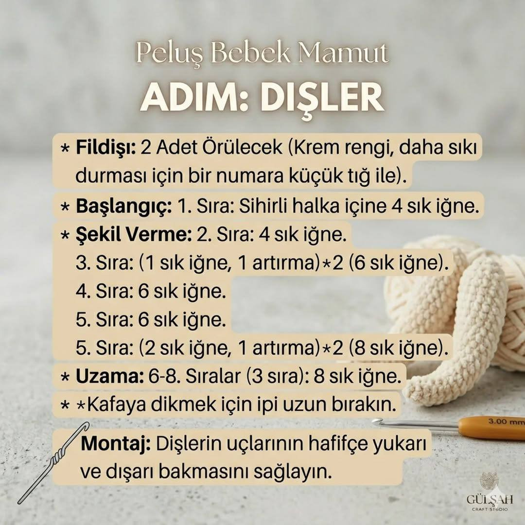 Peluş Bebek Mamut Ücretsiz Amigurumi Tarifi - Adım Adım Örgü Şeması
