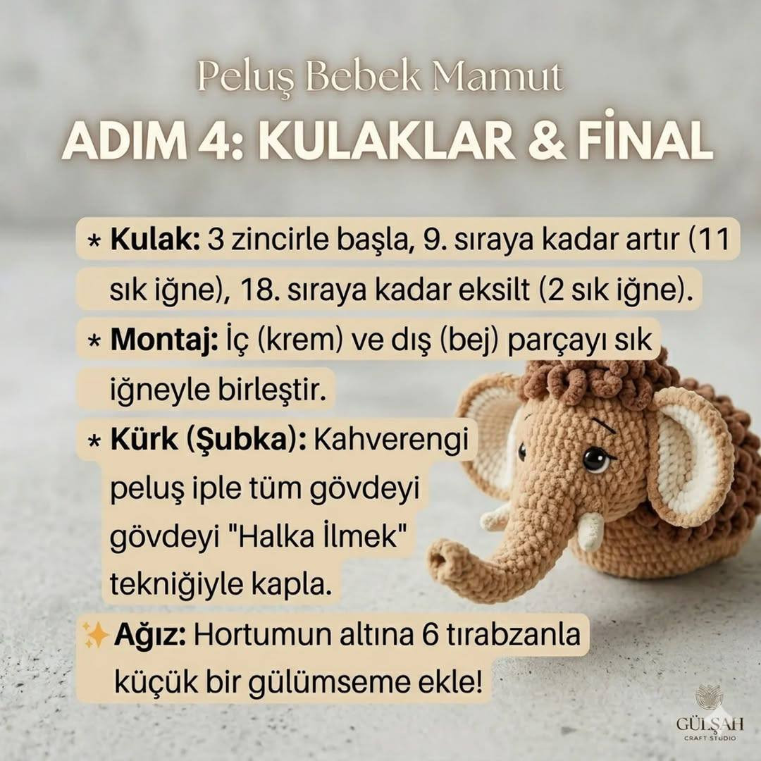 Peluş Bebek Mamut Ücretsiz Amigurumi Tarifi - Adım Adım Örgü Şeması