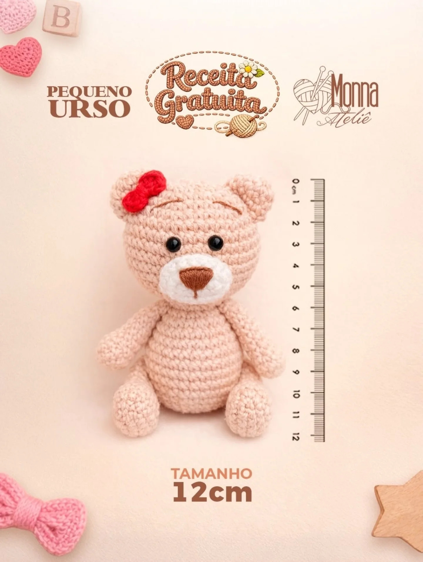 Pequeno Urso Amigurumi: Receita Gratuita de Gấu Bông Nhỏ Móc Len 12cm