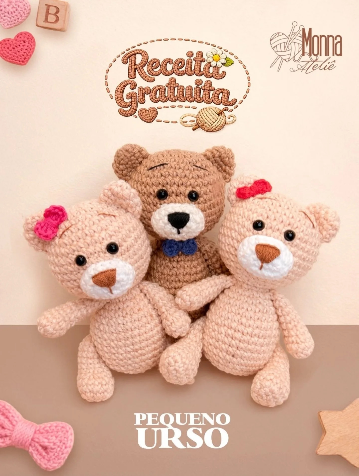 Pequeno Urso Amigurumi: Receita Gratuita de Gấu Bông Nhỏ Móc Len 12cm