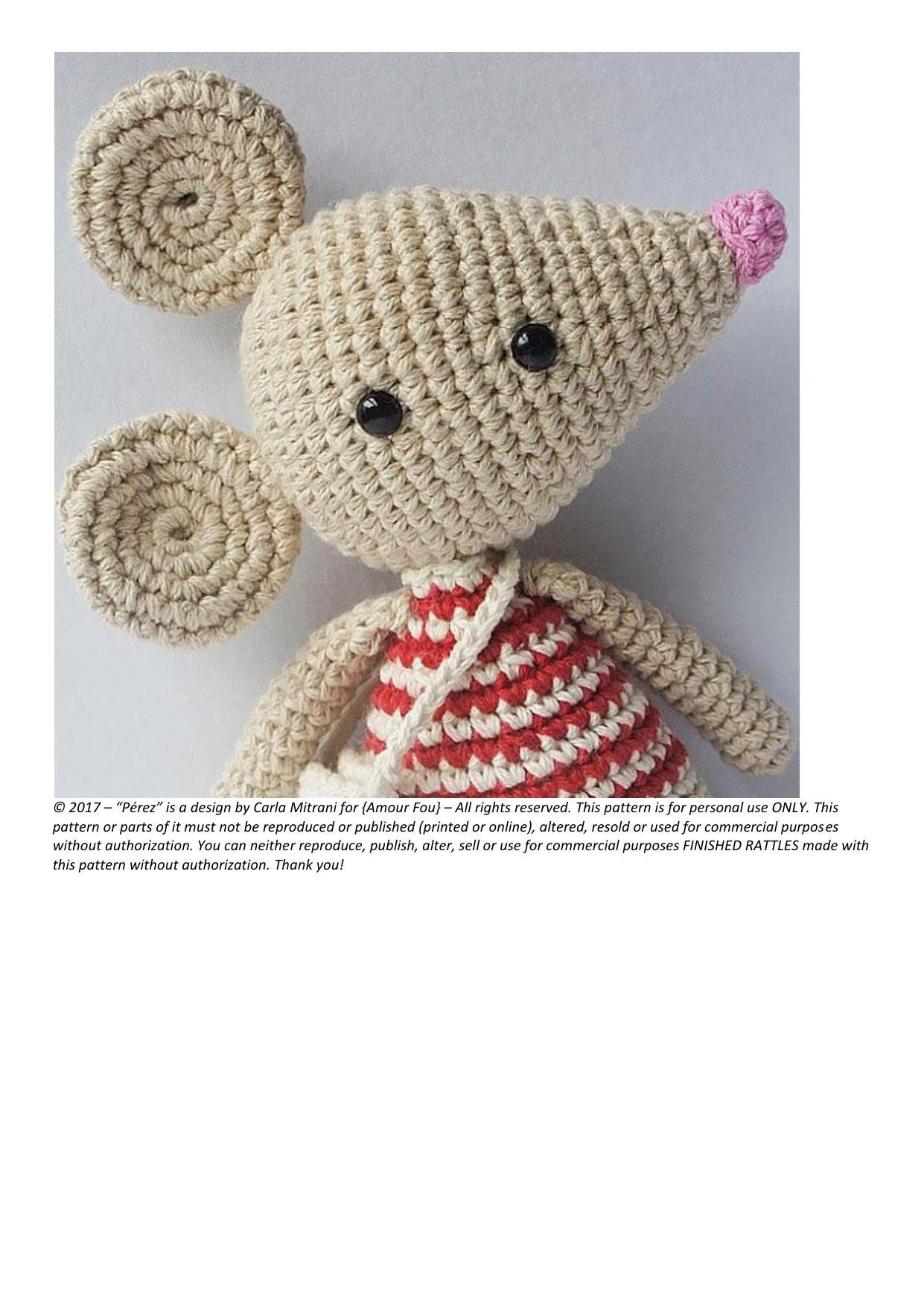Perez the Tooth Mouse Crochet Pattern: Beige Amigurumi Doll with Striped Shirt and Messenger Bag