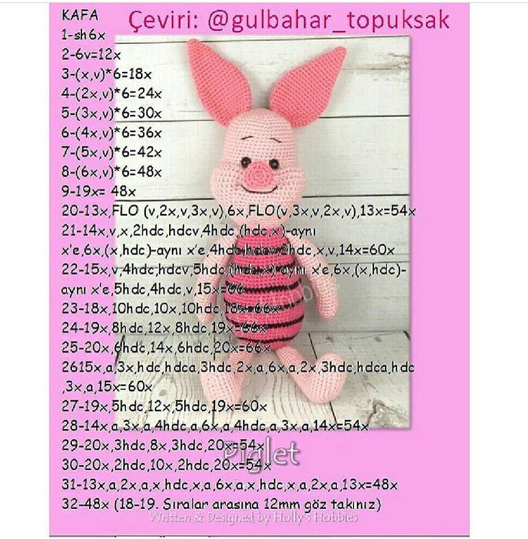Piglet Amigurumi Crochet Pattern: Complete Turkish Chart for Head, Body, and Ears