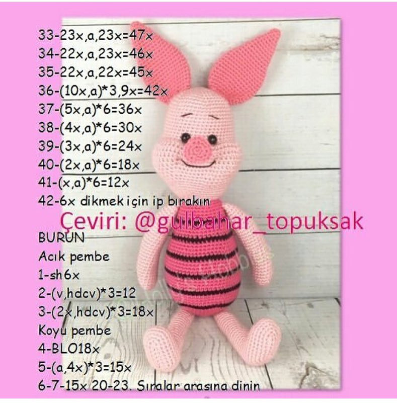 Piglet Amigurumi Crochet Pattern: Complete Turkish Chart for Head, Body, and Ears