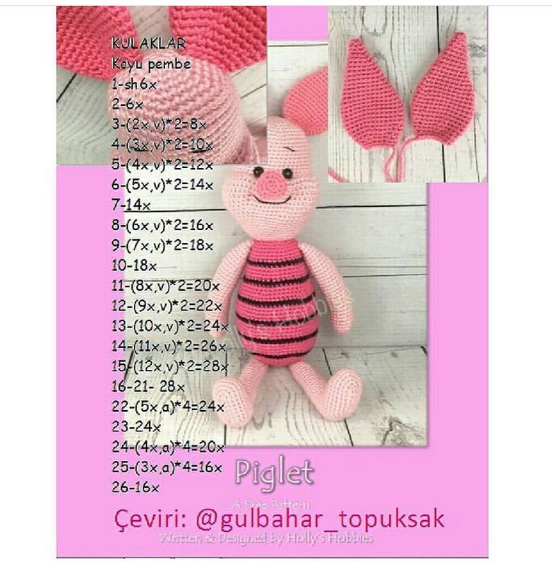 Piglet Amigurumi Crochet Pattern: Complete Turkish Chart for Head, Body, and Ears
