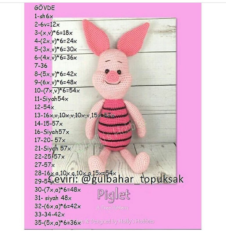 Piglet Amigurumi Crochet Pattern: Complete Turkish Chart for Head, Body, and Ears