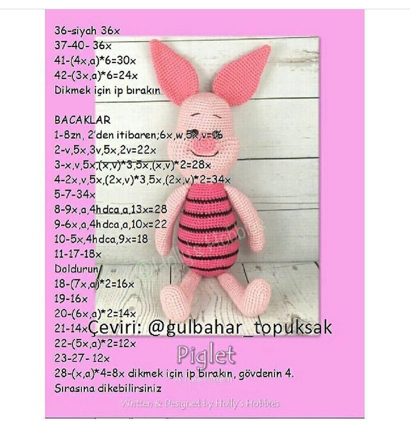 Piglet Amigurumi Crochet Pattern: Complete Turkish Chart for Head, Body, and Ears