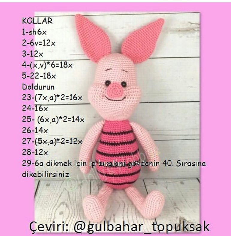 Piglet Amigurumi Crochet Pattern: Complete Turkish Chart for Head, Body, and Ears