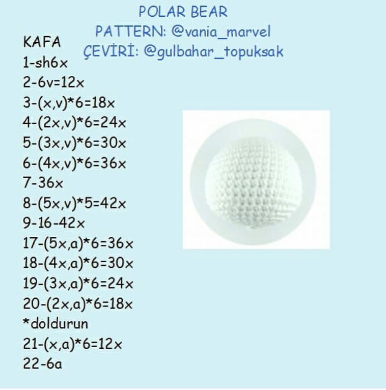 Polar Bear Amigurumi Pattern: Step-by-Step Crochet Chart for Cute White Teddy with Blue Bow Tie
