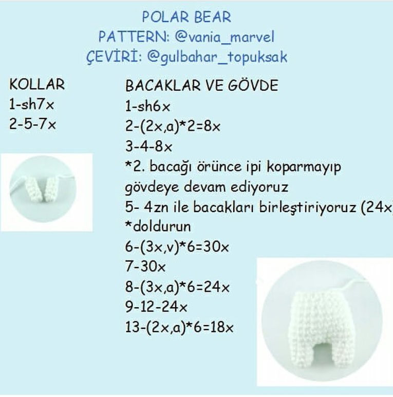 Polar Bear Amigurumi Pattern: Step-by-Step Crochet Chart for Cute White Teddy with Blue Bow Tie