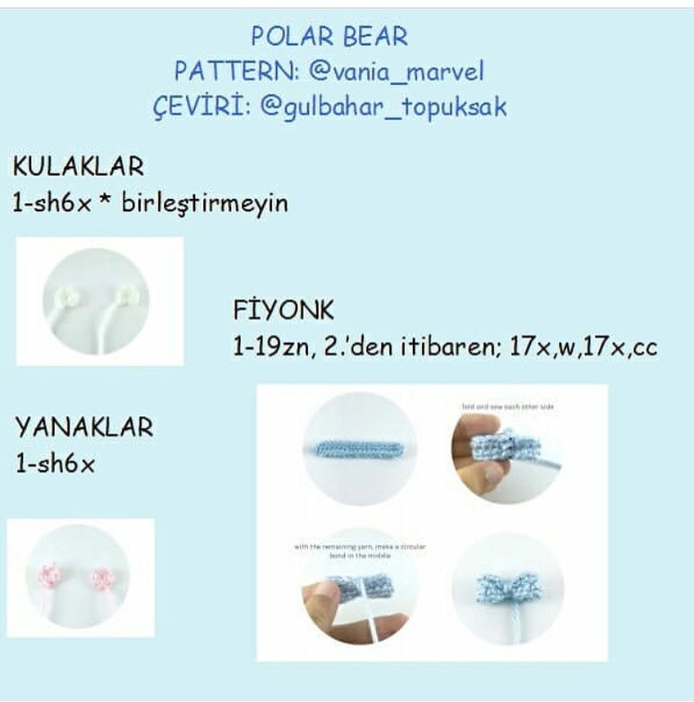 Polar Bear Amigurumi Pattern: Step-by-Step Crochet Chart for Cute White Teddy with Blue Bow Tie
