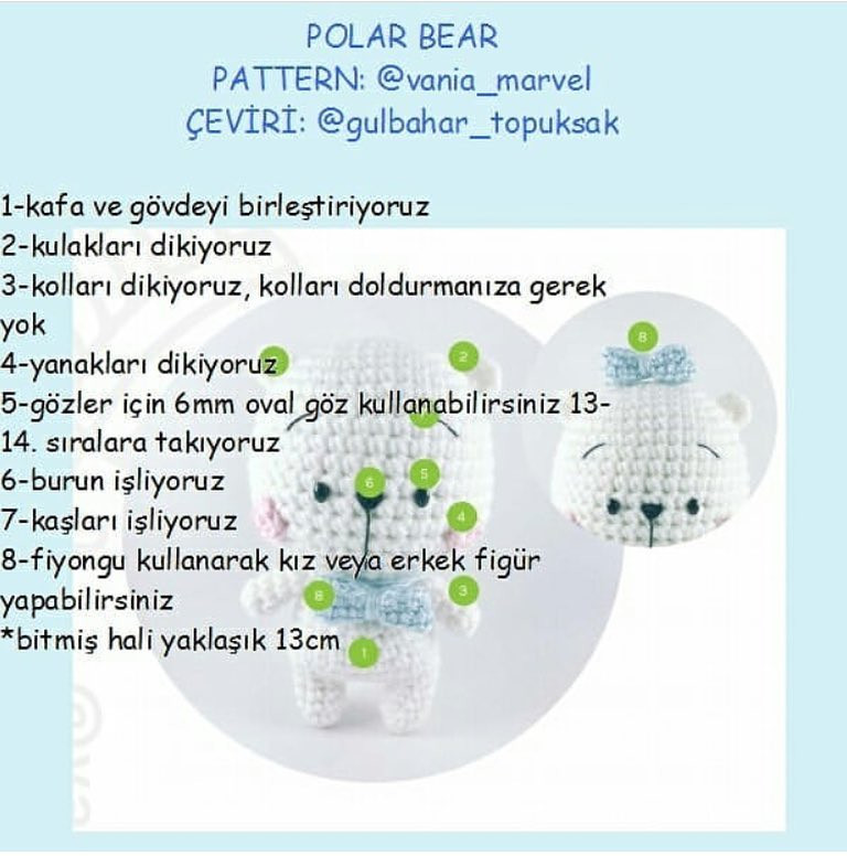 Polar Bear Amigurumi Pattern: Step-by-Step Crochet Chart for Cute White Teddy with Blue Bow Tie