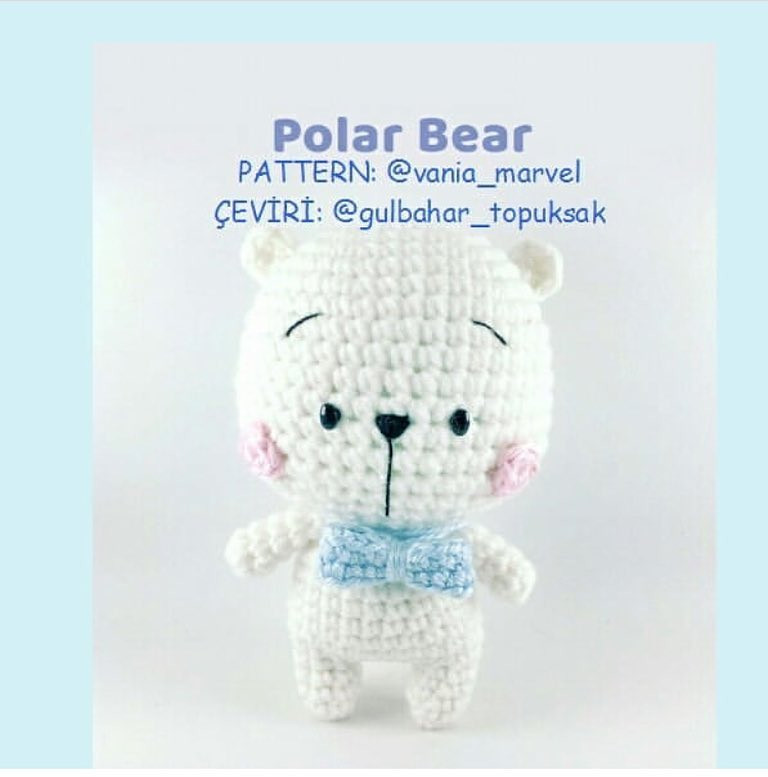 Polar Bear Amigurumi Pattern: Step-by-Step Crochet Chart for Cute White Teddy with Blue Bow Tie