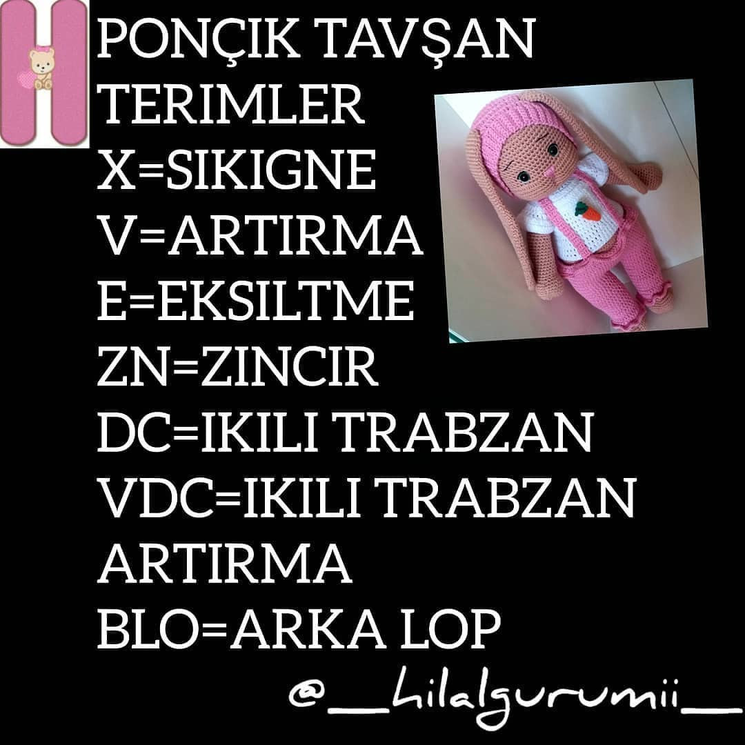 Ponçik Tavşan - Hướng dẫn chi tiết cách móc búp bê thỏ amigurumi màu hồng và kem