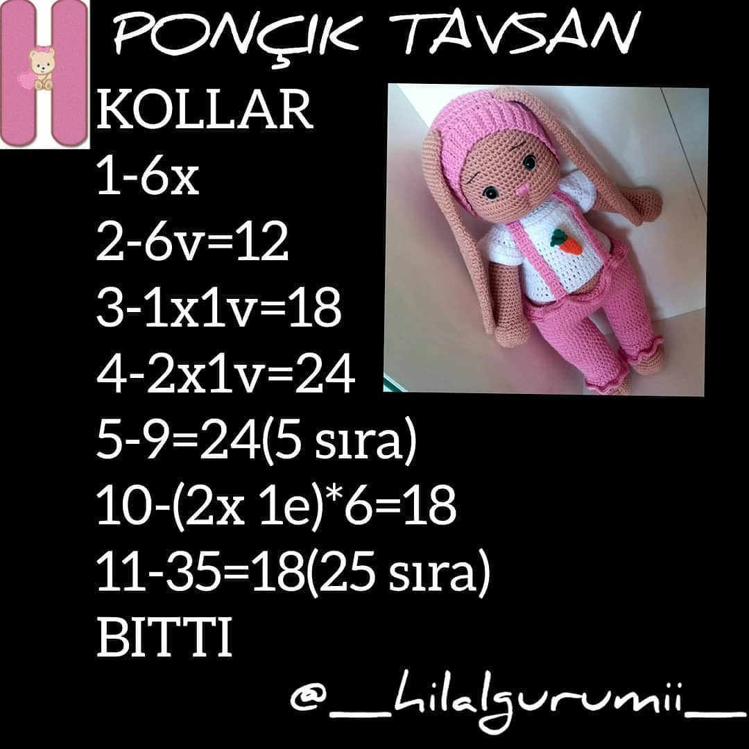 Ponçik Tavşan - Hướng dẫn chi tiết cách móc búp bê thỏ amigurumi màu hồng và kem