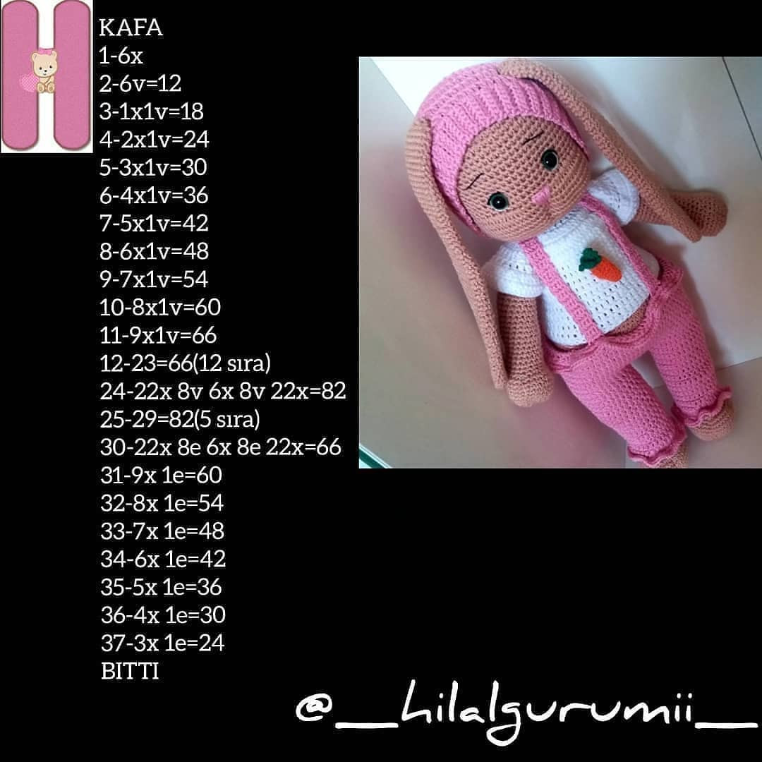 Ponçik Tavşan - Hướng dẫn chi tiết cách móc búp bê thỏ amigurumi màu hồng và kem