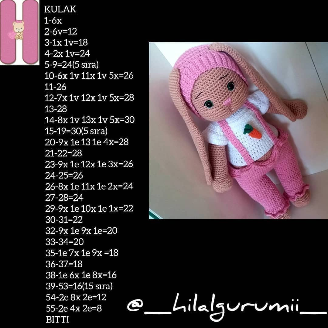 Ponçik Tavşan - Hướng dẫn chi tiết cách móc búp bê thỏ amigurumi màu hồng và kem