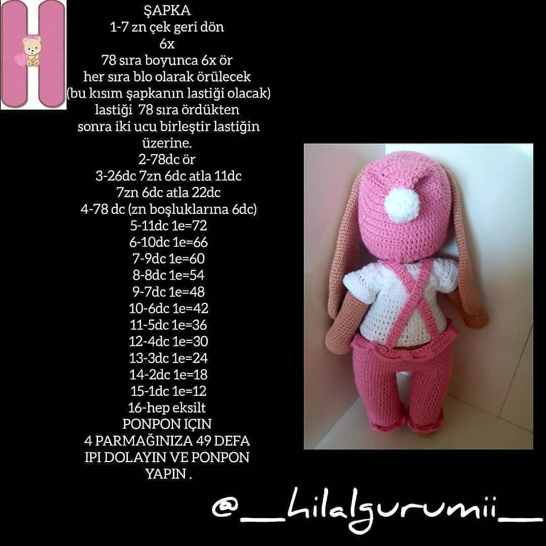 Ponçik Tavşan - Hướng dẫn chi tiết cách móc búp bê thỏ amigurumi màu hồng và kem