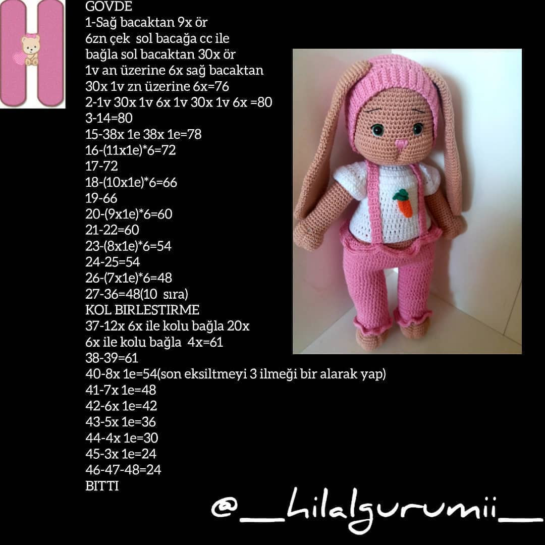 Ponçik Tavşan - Hướng dẫn chi tiết cách móc búp bê thỏ amigurumi màu hồng và kem